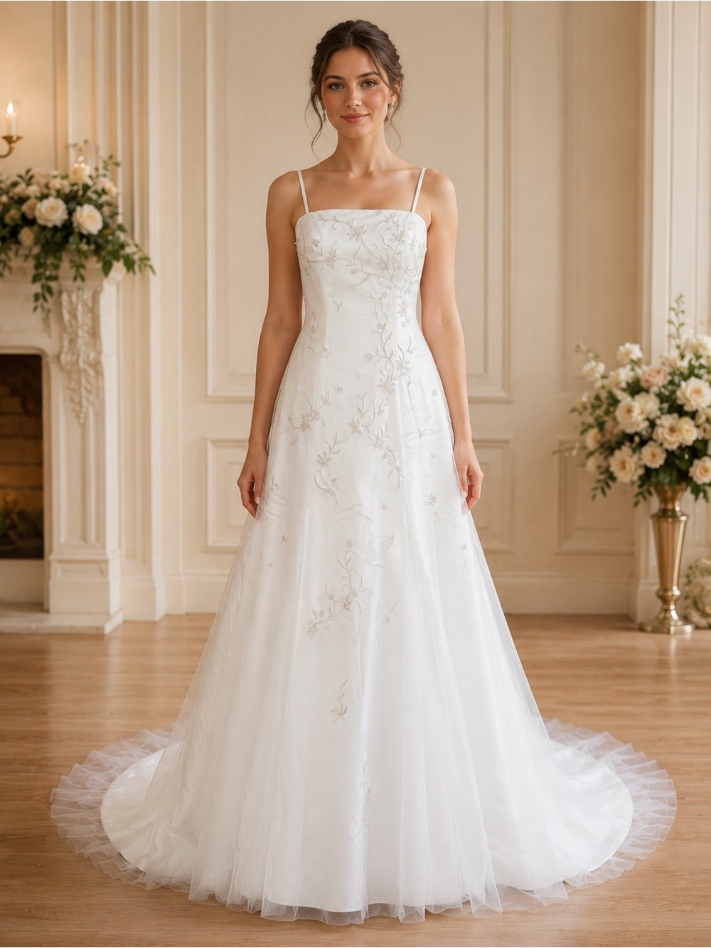 Wedding Dress, Light Ivory, Floral Accents, NWT, Size 4, 10, 12, Bridal Gown